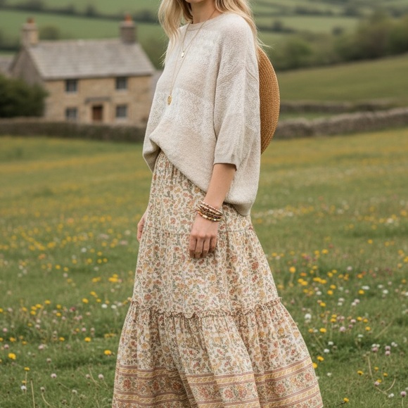 Vintage Sweaters - Vintage Linen Cottagecore Boho Prairie Lace Short Sleeve Sweater Large